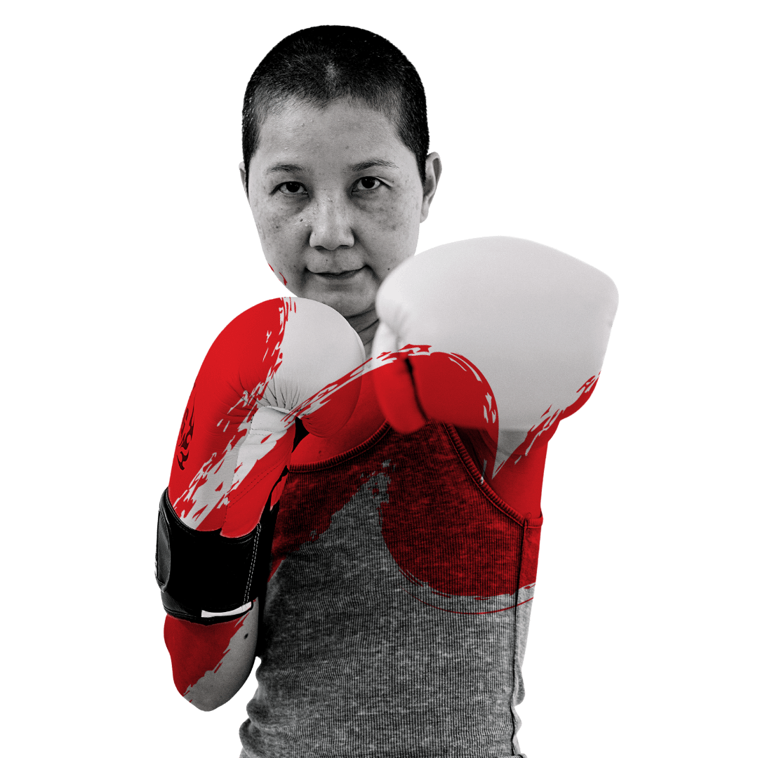 Member wearing boxing gloves